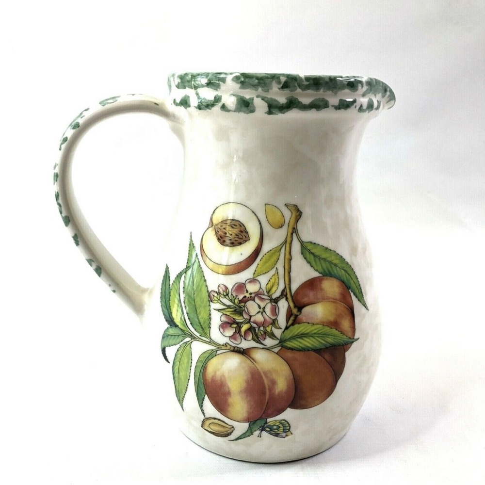 Vintage Himark Peach Decal Ceramic Pitcher